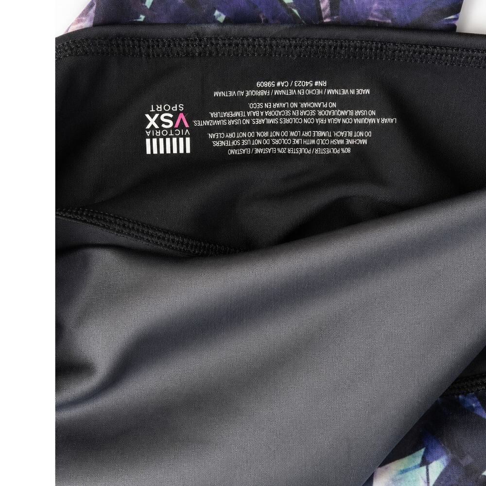 Victoria’s Secret VSX Leggings Women Black Purple Floral Print Yoga Workout Sz S - Picture 4 of 4